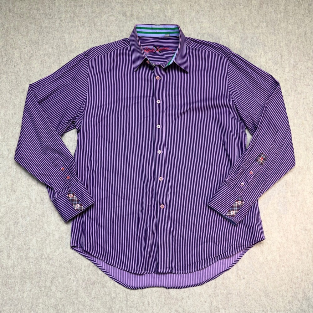 Robert Graham X Button Down Mens Large Purple Striped Contrast Trim High End